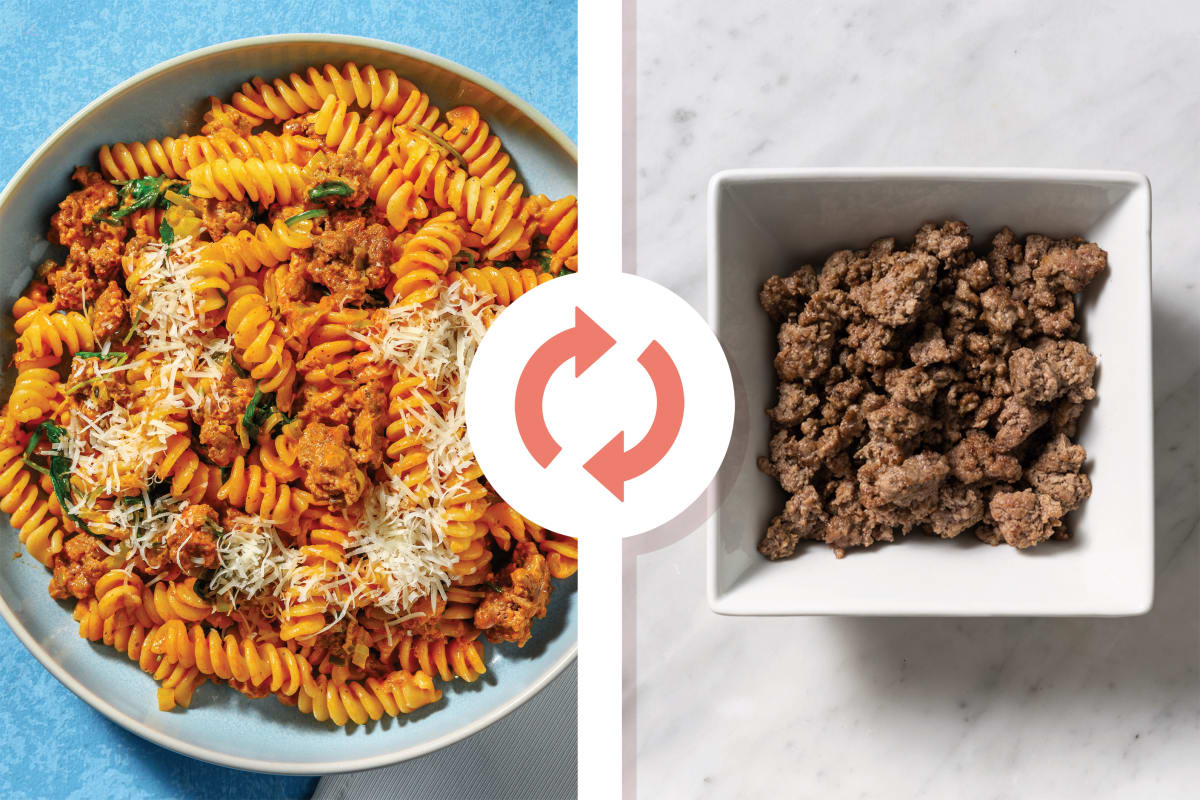 Quick Creamy Plant-Based Mince & Veggie Pasta