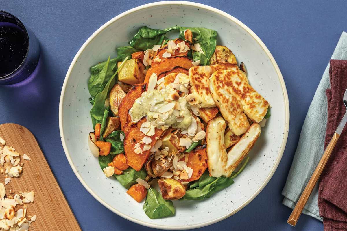 Honey-Thyme Halloumi & Roast Pumpkin Toss