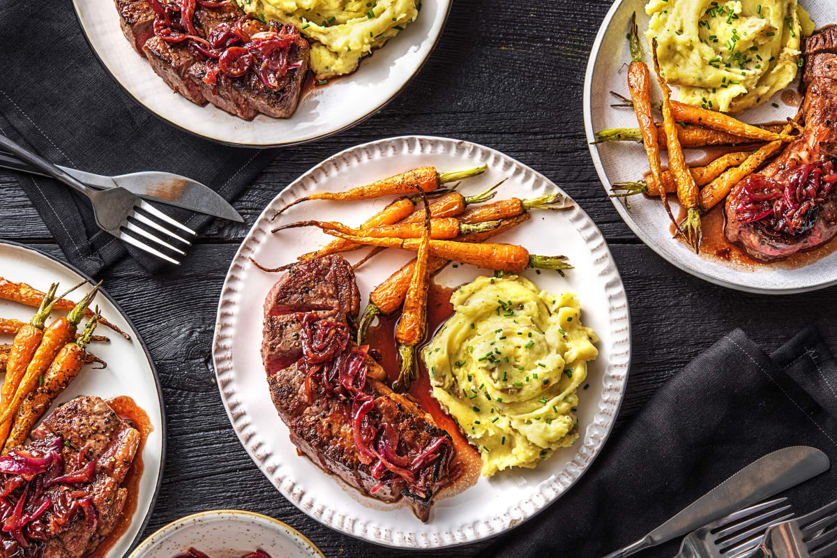 New York Strip Steaks in a Cherry Sauce