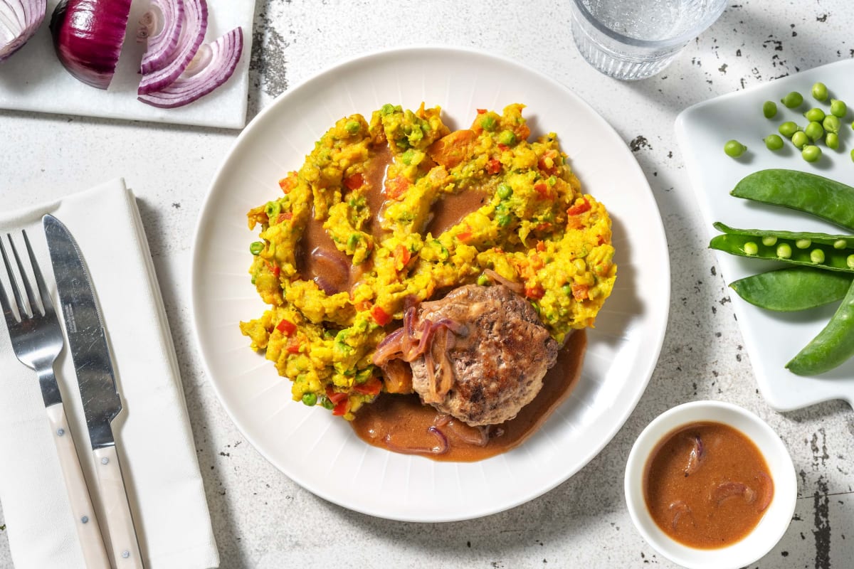 Frisse stamppot met doperwten en paprika