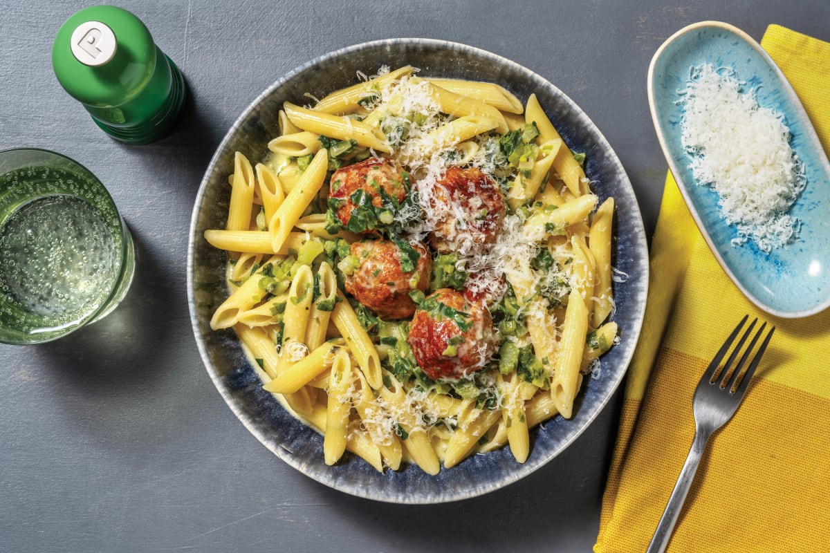 Nostalgic One-Pot Pork Meatball Penne