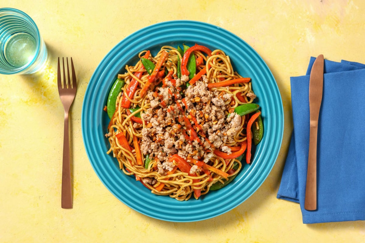 Sesame-Peanut Beef Chow Mein-Style Noodles