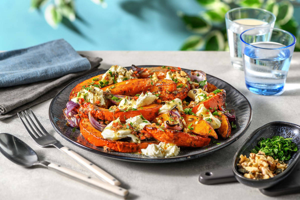 OfenKürbis mit Büffelmozzarella & ChiliHonigDressing Rezept HelloFresh