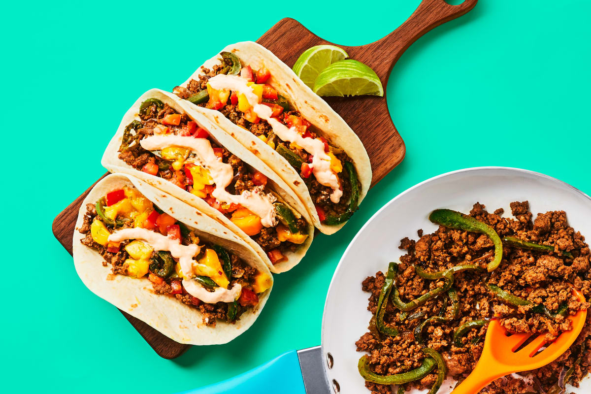 One-Pan Beef & Charred Pepper Tacos