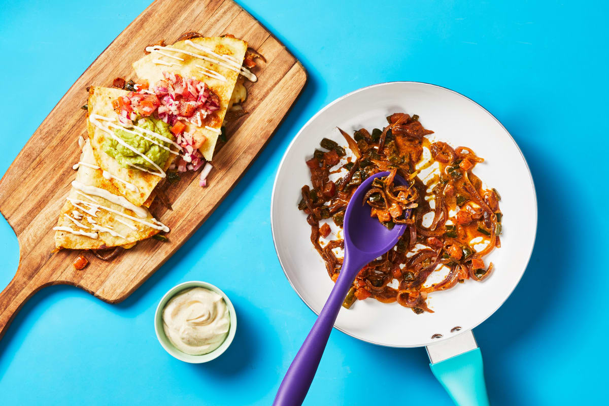 One-Pan Beef & Rajas Quesadillas