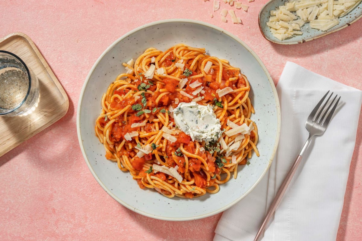 "One pan" spaghetti à la sauce tomate