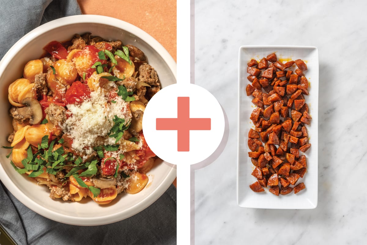 One-Pot Beef, Pork & Chorizo Orecchiette