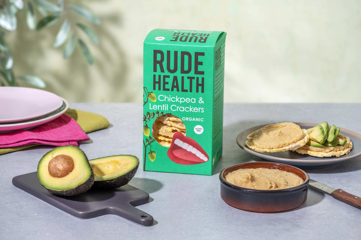 Crackers avec houmous et avocat