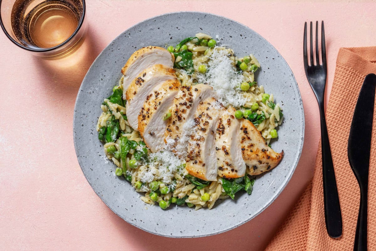 Cozy Chicken Thighs and Pesto Orzo