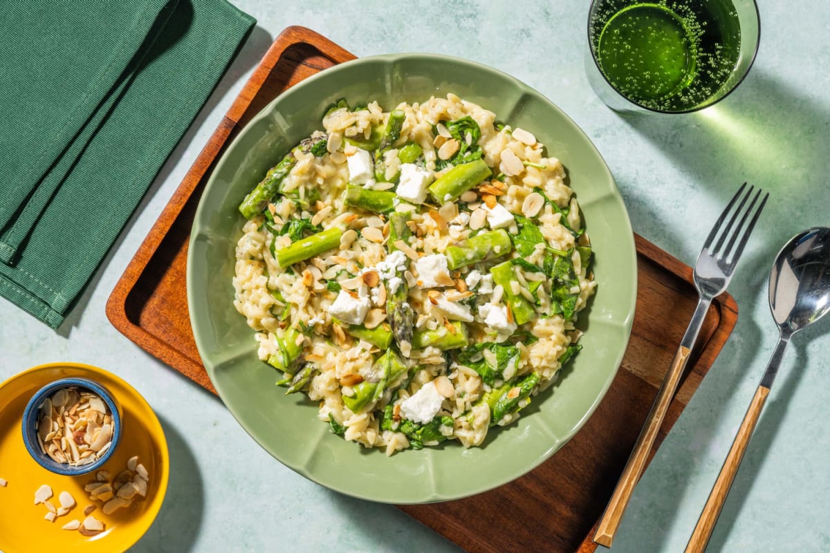 Orzotto crémeux aux asperges et aux épinards