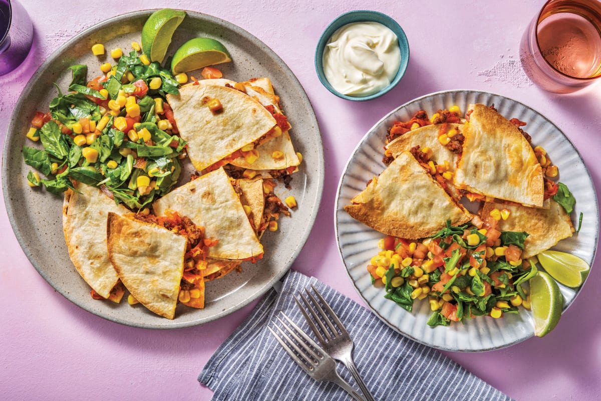 Baked Beef & Corn Quesadillas