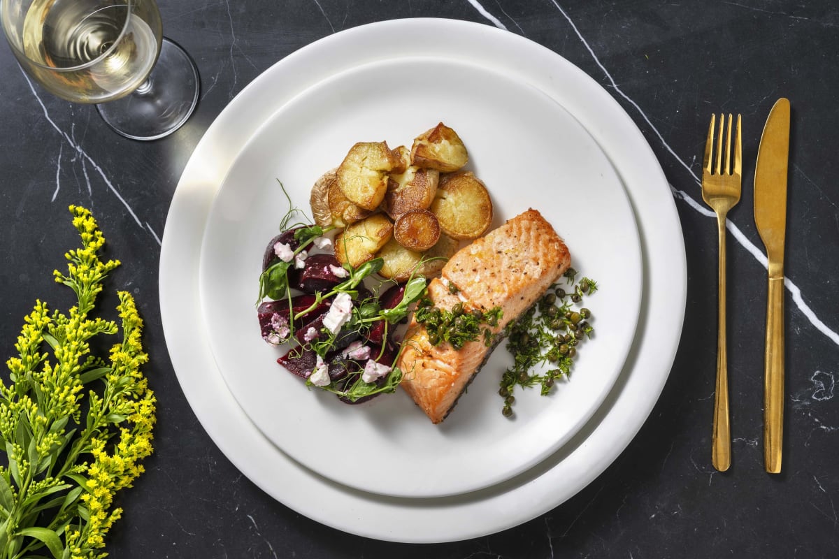 Oven-Baked Lemon Salmon and Caper Dill Salsa