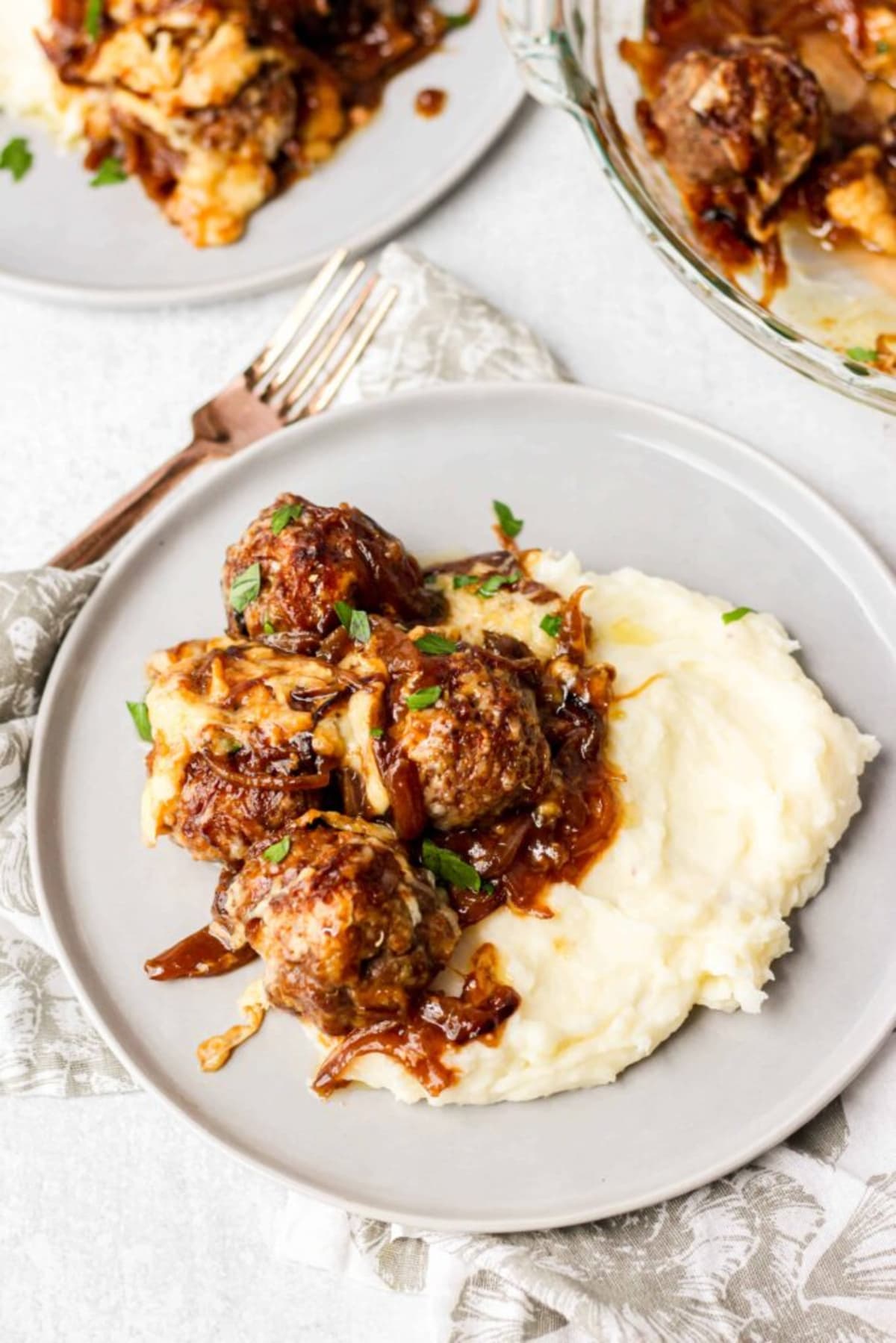 French Onion-Inspired Beef and Pork Meatballs