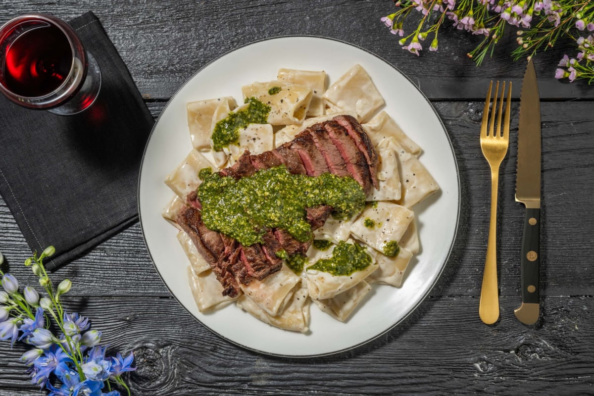 Paccheri di Capra! Pasta mit Rinderhüftsteak