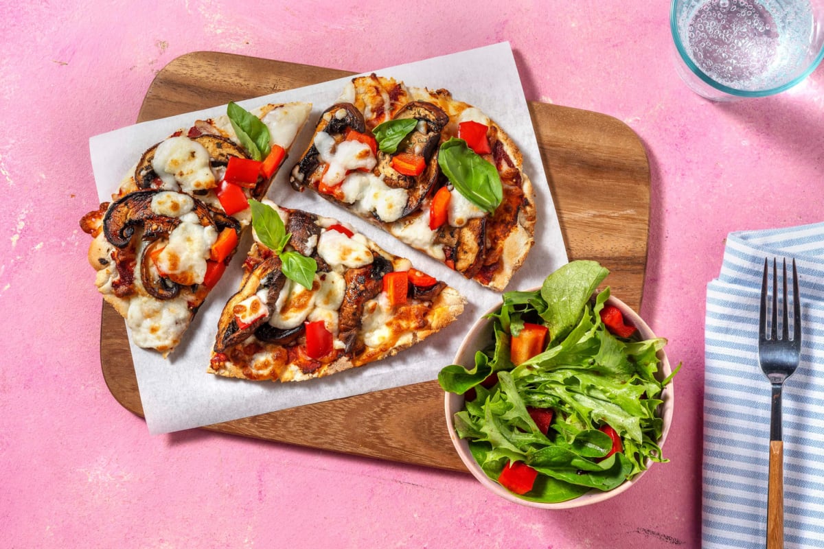 Pains plats aux champignons portobello et au fromage de chèvre