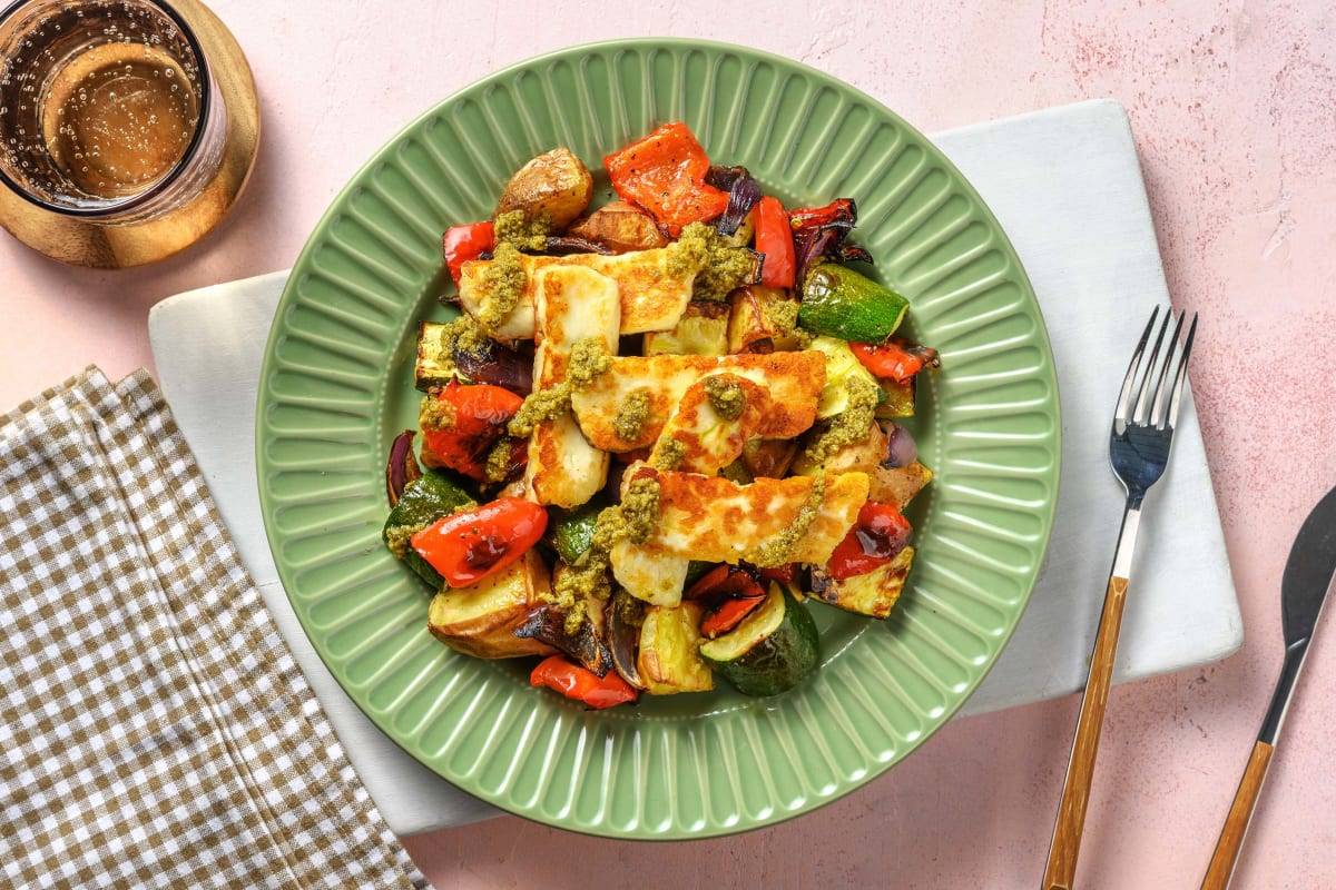 Pan-Fried Halloumi and Pesto Drizzle