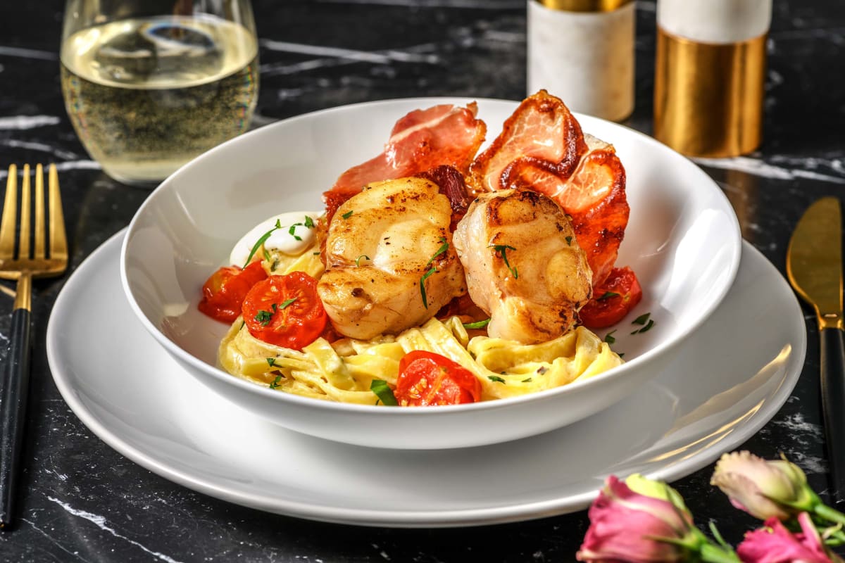 Pan Fried Monkfish with Creamy Tagliatelle