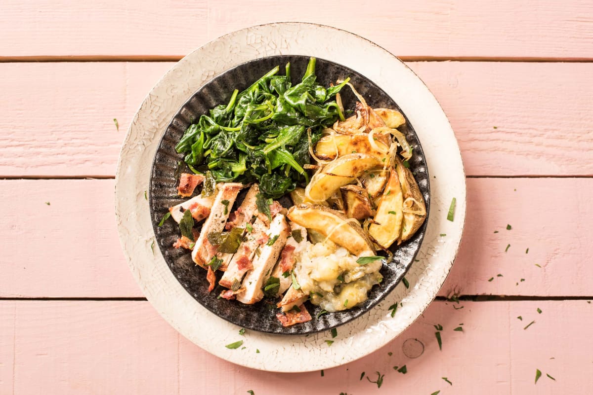 Pan Fried Pork Steaks with Crispy Sage and Gooseberry Sauce