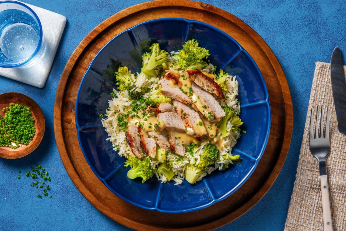 Pan-Seared Pork Chops and Broccoli Rice