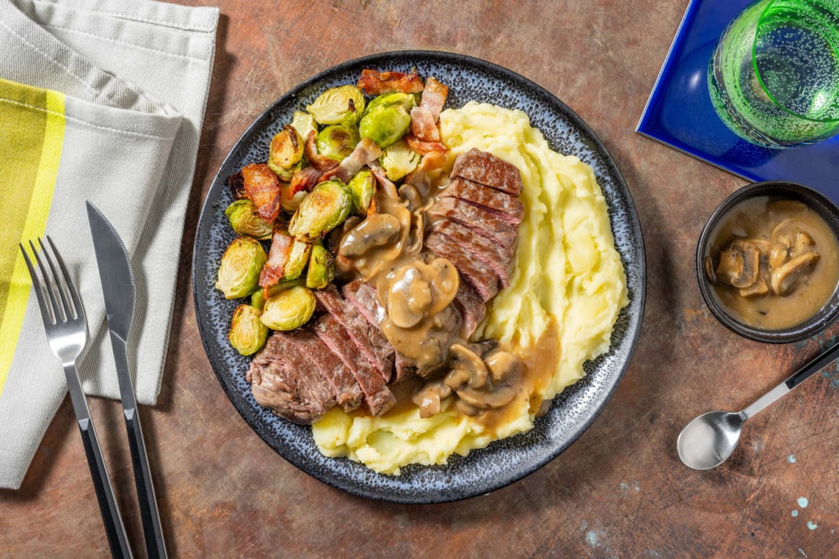 Steaks poêlés et sauce aux champignons