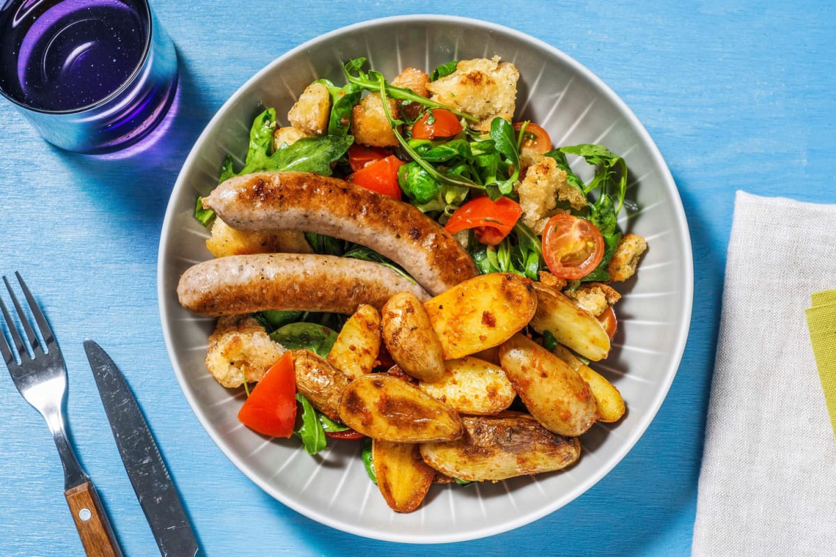 Panzanella à l’italienne et saucisses de porc