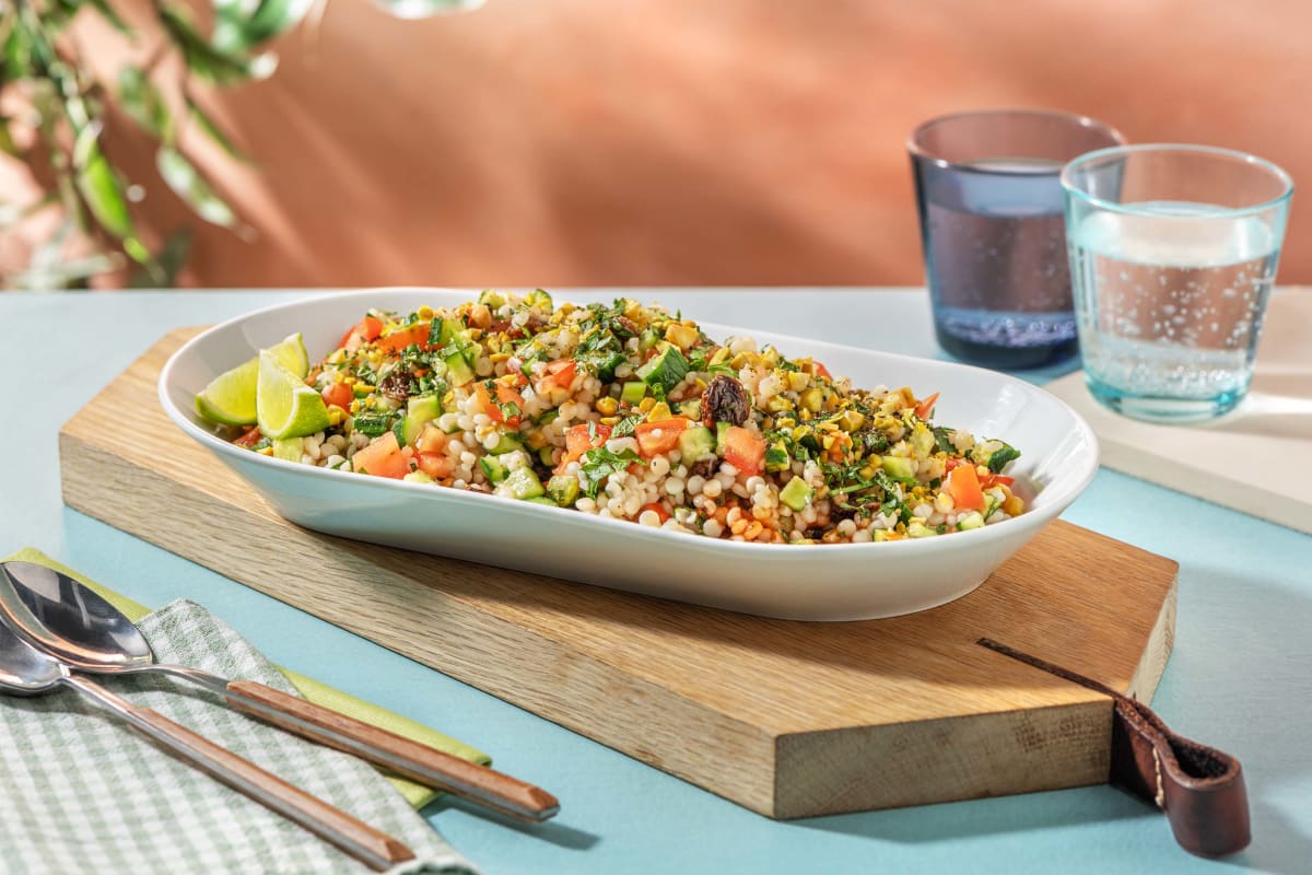 Salade de couscous perlé à la harissa et aux pistaches