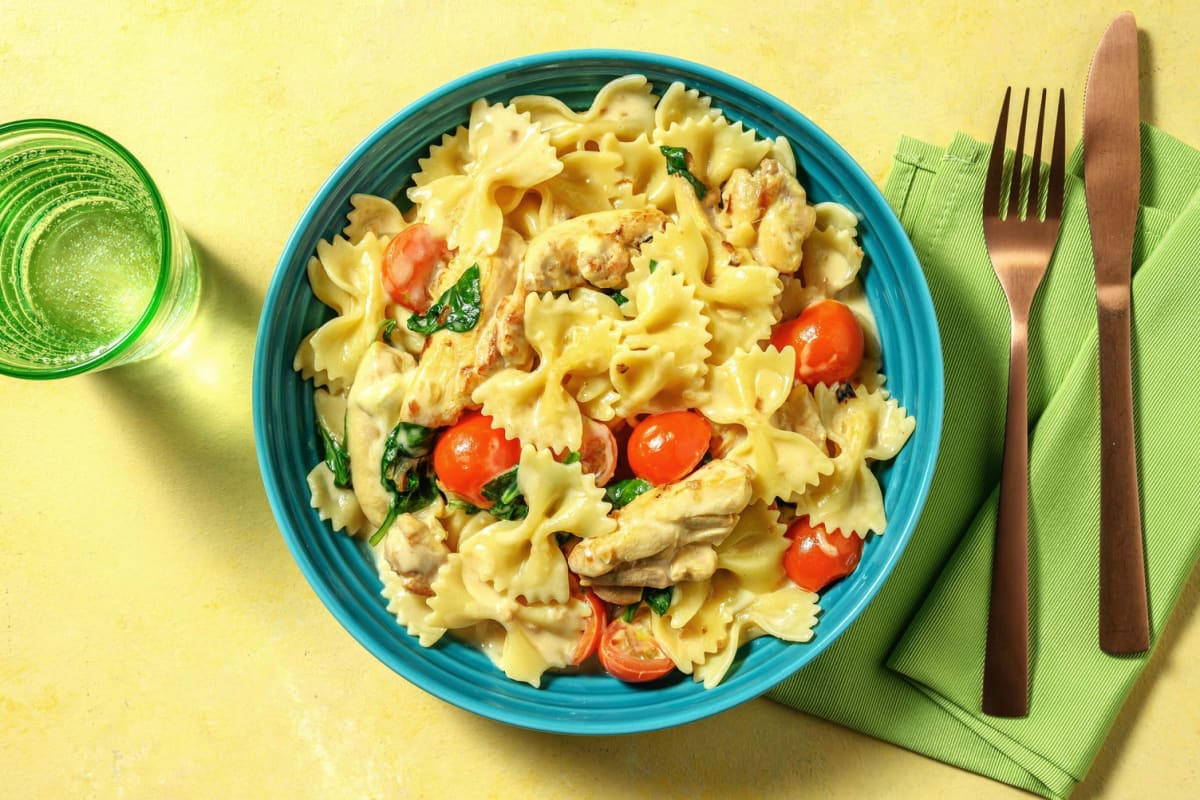 Pasta met kippendijreepjes en mozzarella