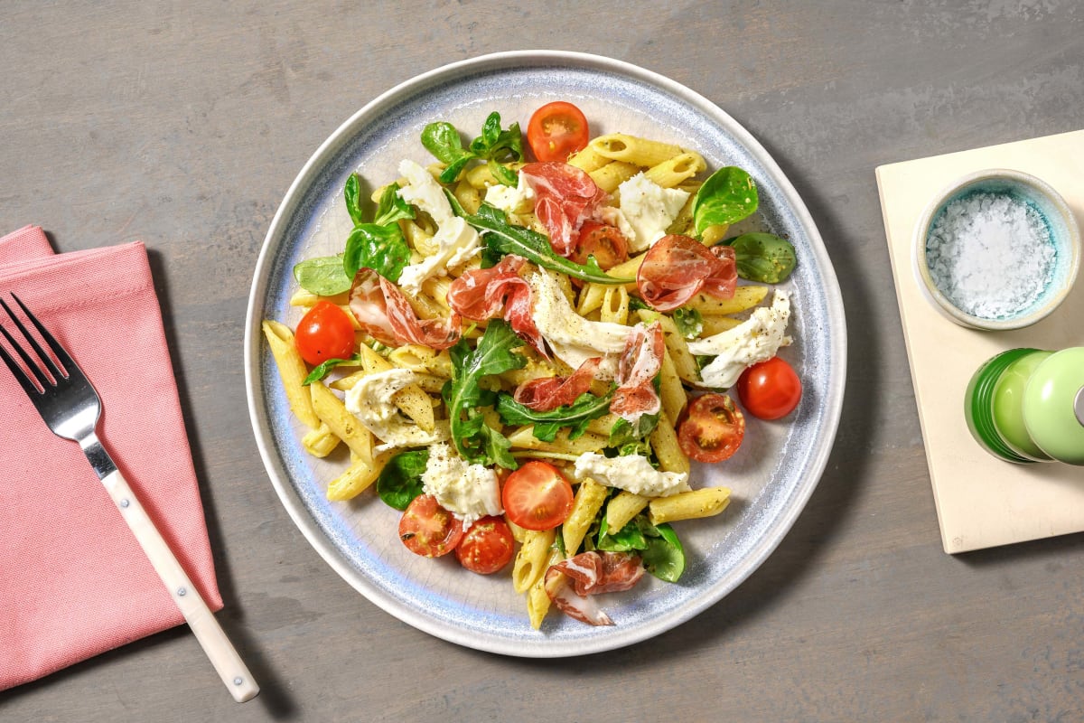 Pasta-bowl met coppa di Parma en mozzarella