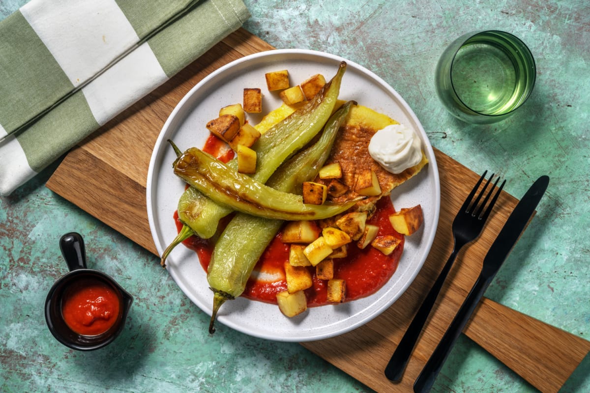 Patatas bravas met geitenkaasomelet