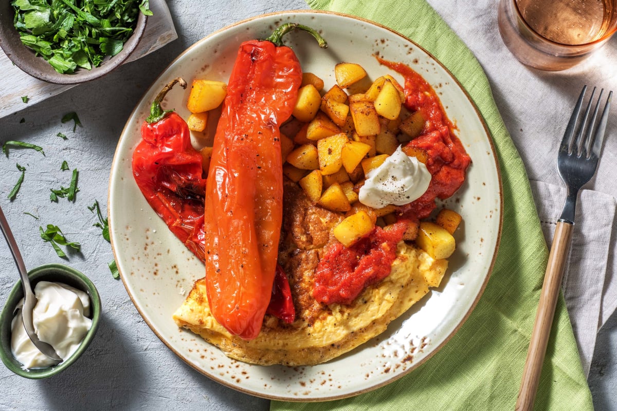 Patatas bravas met geitenkaasomelet