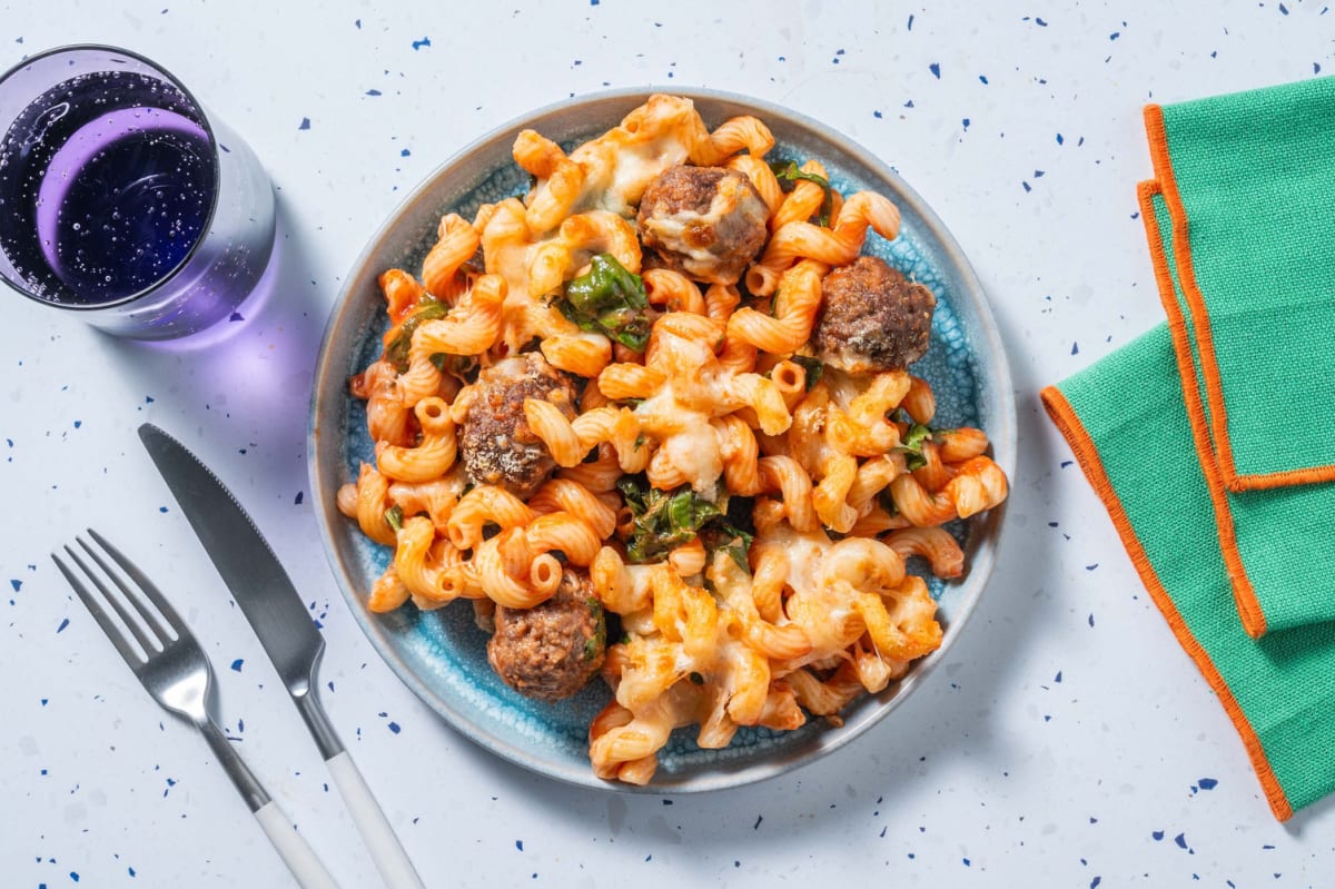 Cheesy Baked Pasta and Double Beef Meatballs