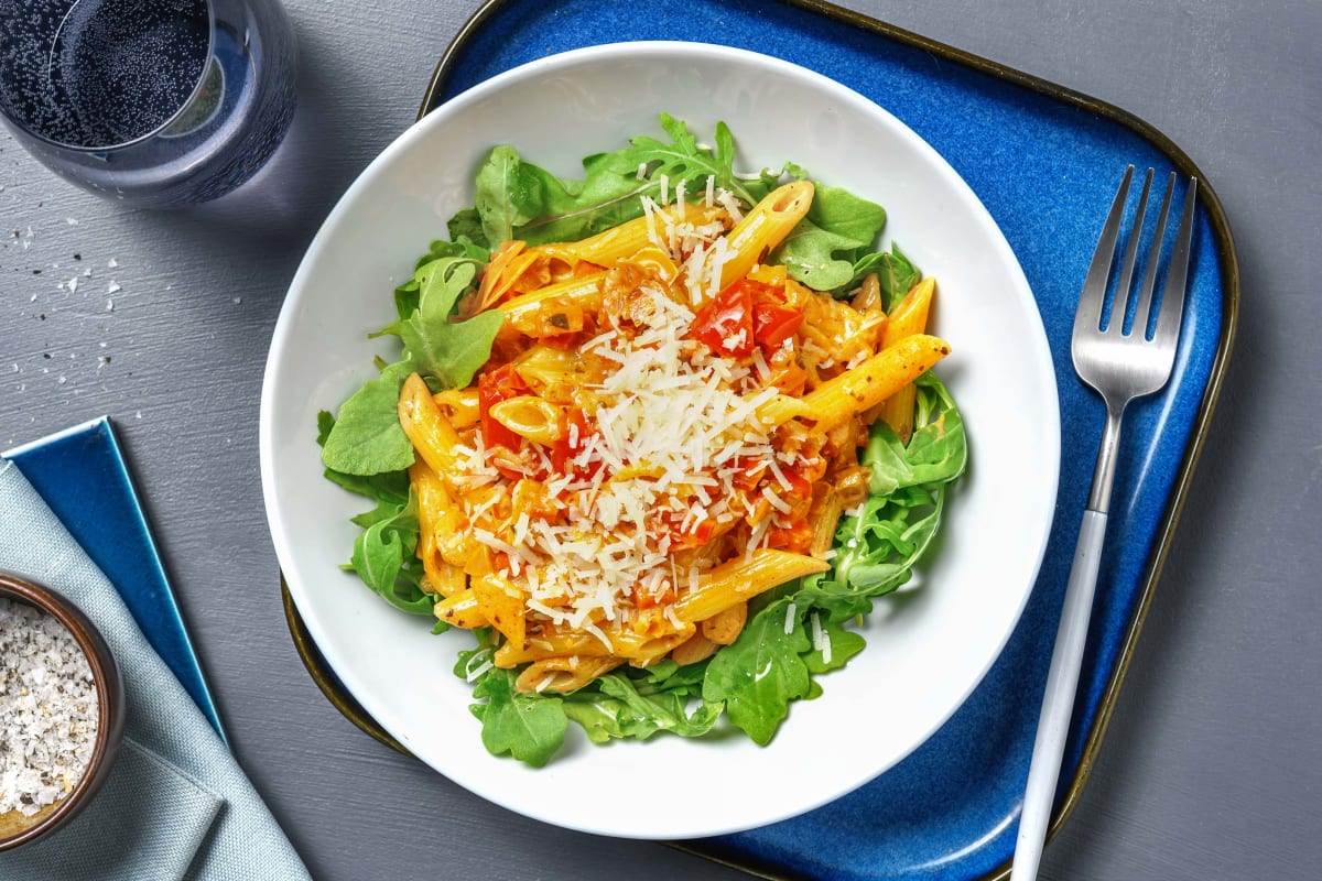 Penne et aubergine en sauce crémeuse