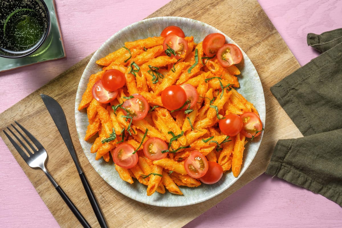 Penne in cremiger Cashew-Tomaten-Soße