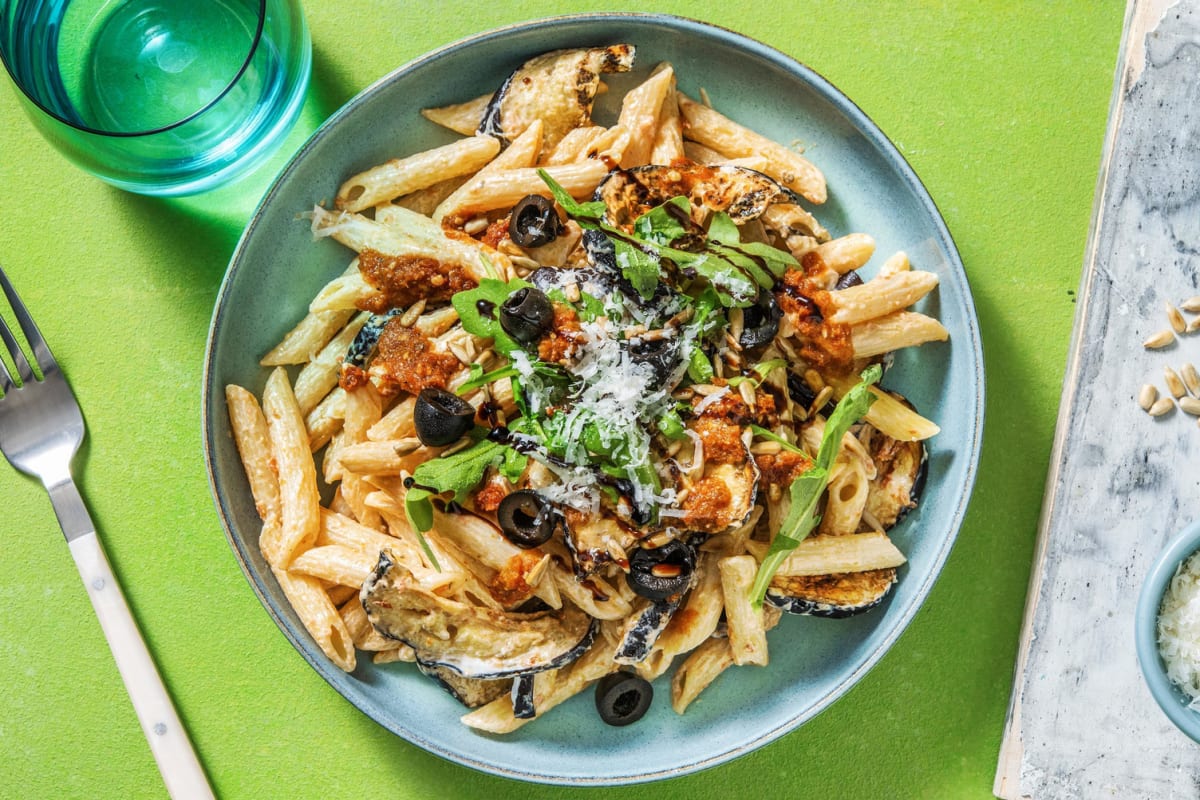 Penne mit Ofen-Aubergine und Oliven