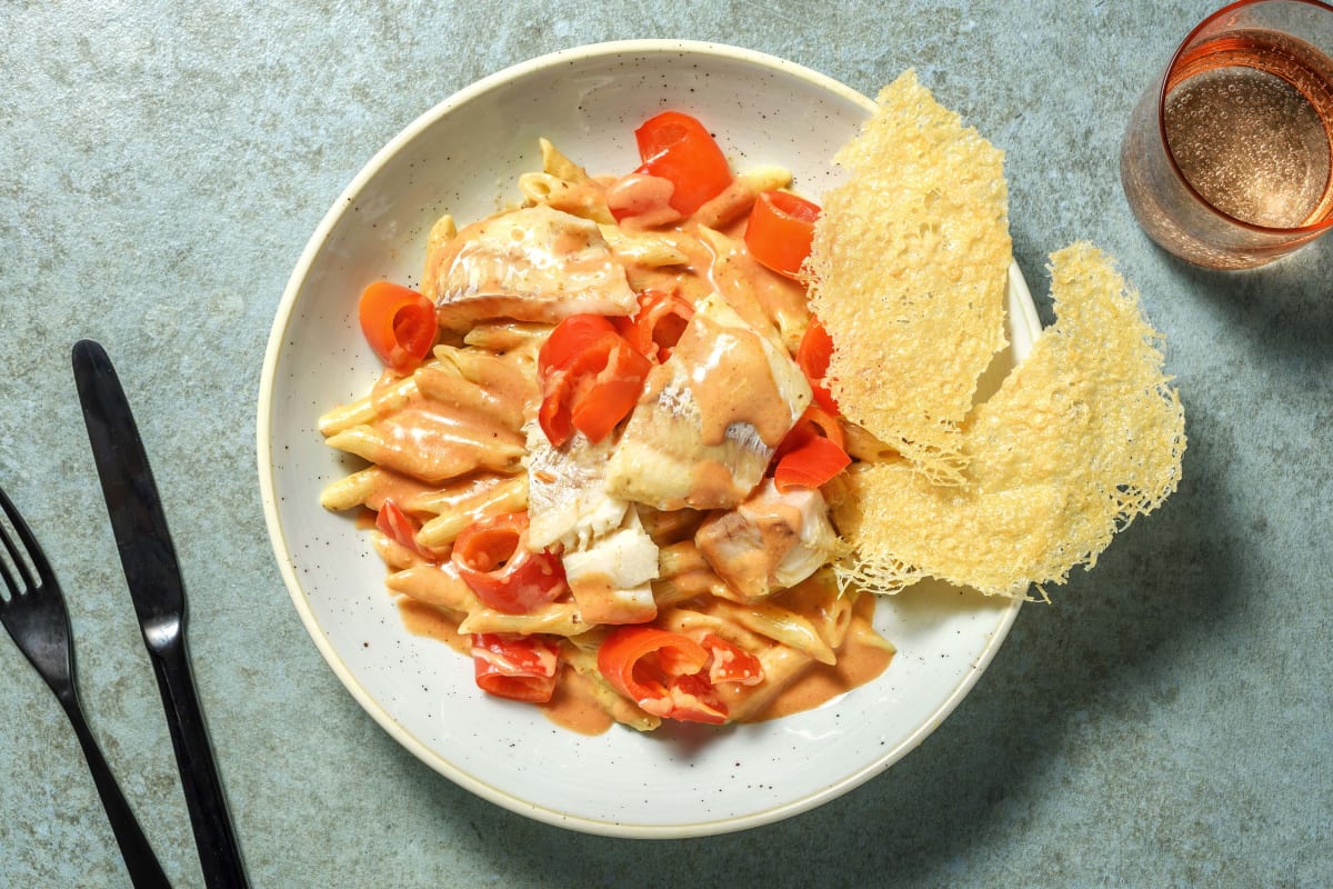 Penne mit Seehecht und Peperoni
