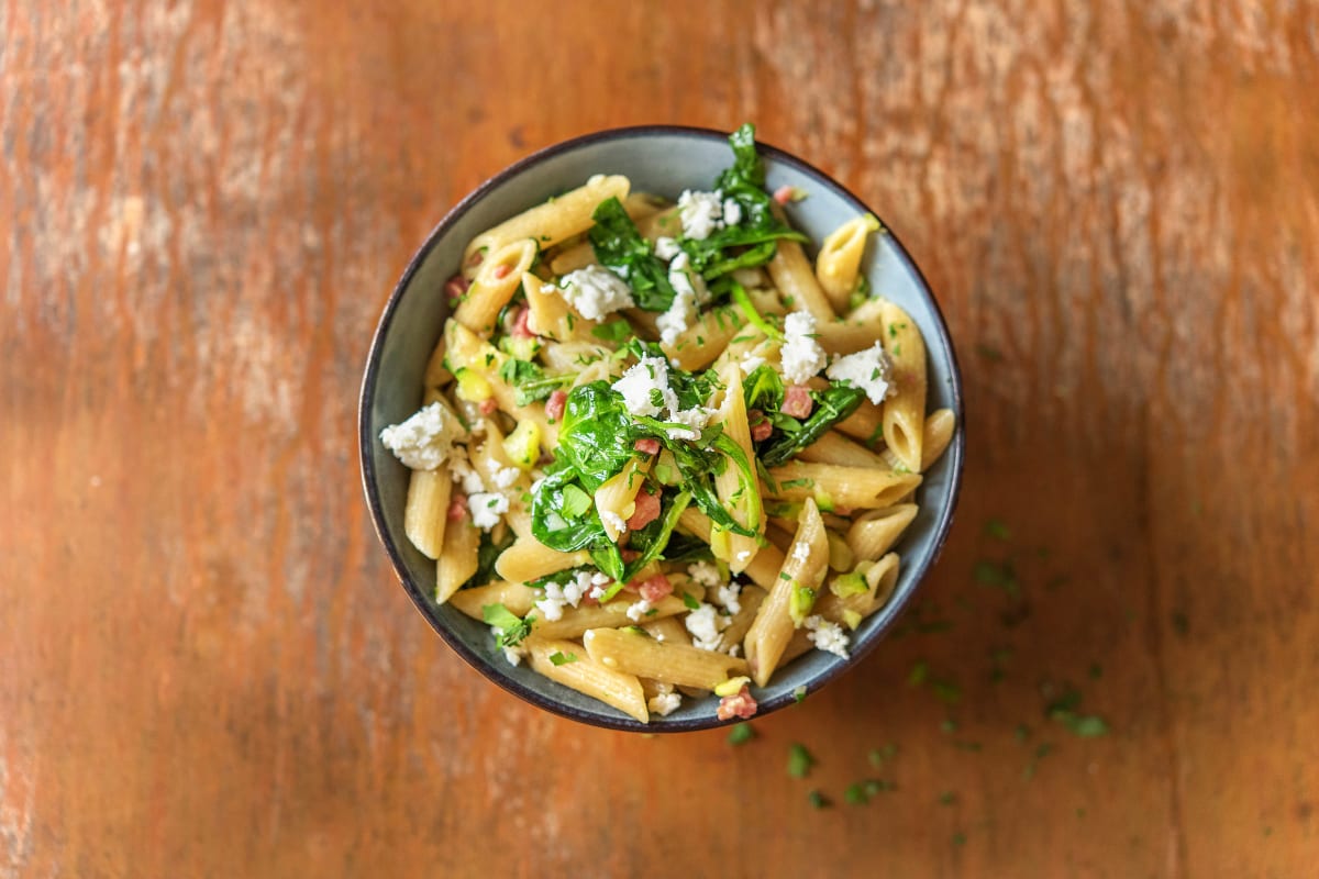 Penne mit Spinat und Schinkenspeck Rezept | HelloFresh