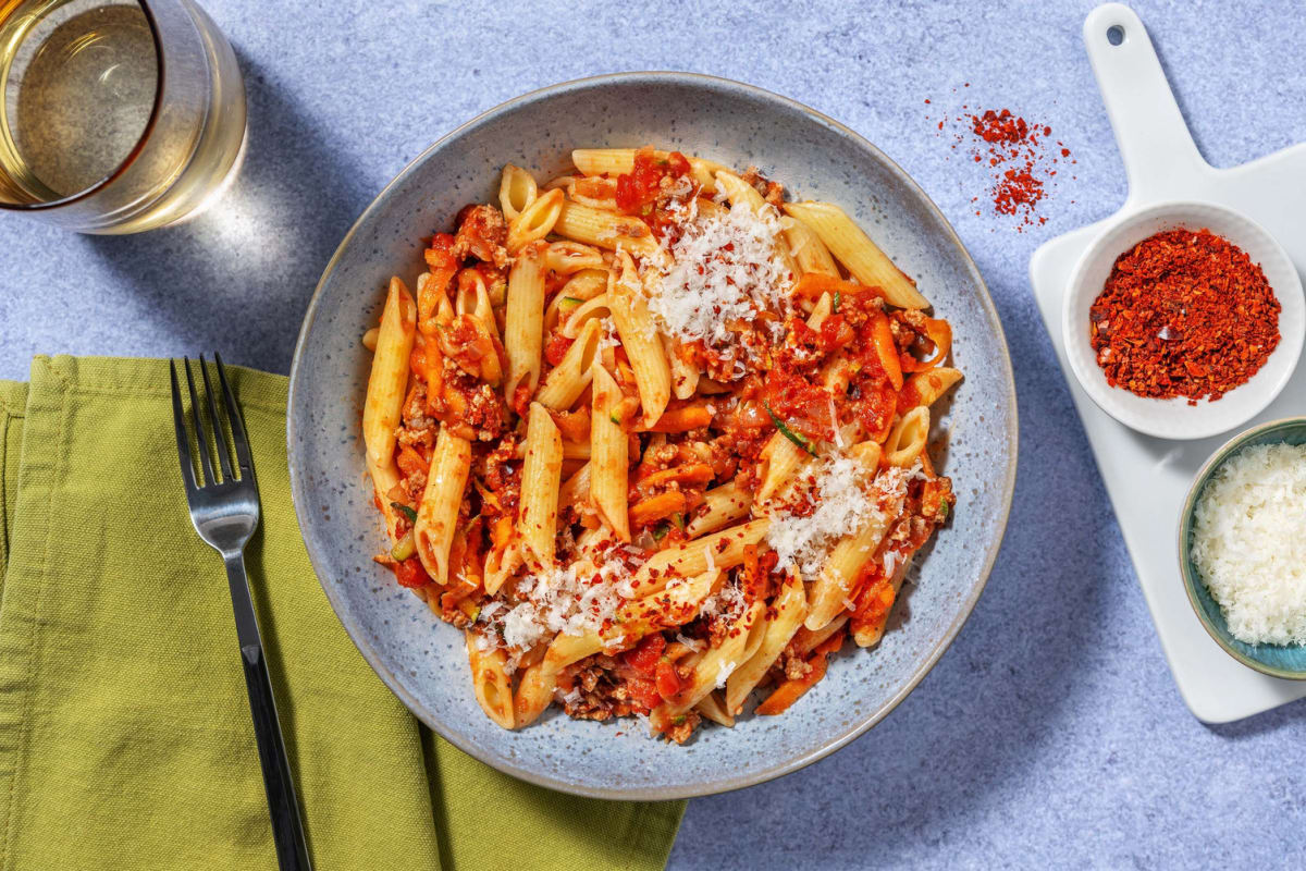 Penne in Beef and Pork Red Sauce