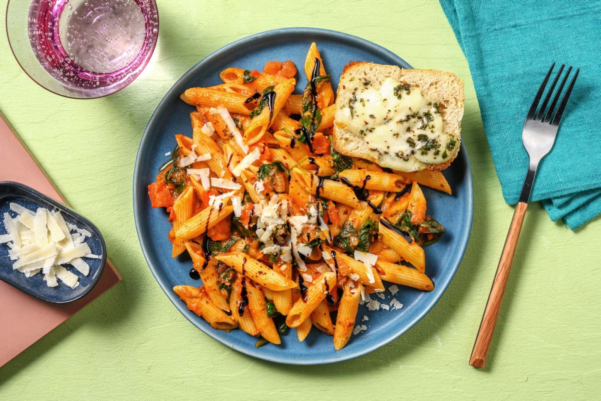 Sun-Dried Tomato Pesto and Spinach Penne