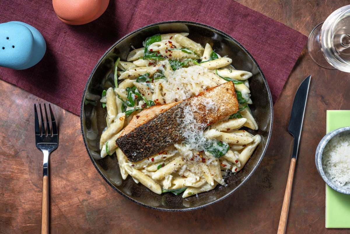 Creamy Garlic Salmon Penne