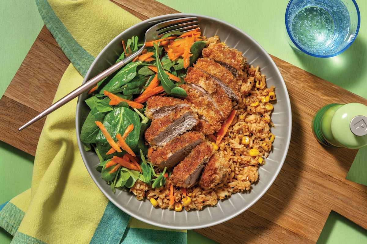 Peppercorn Crumbed Pork & Rice