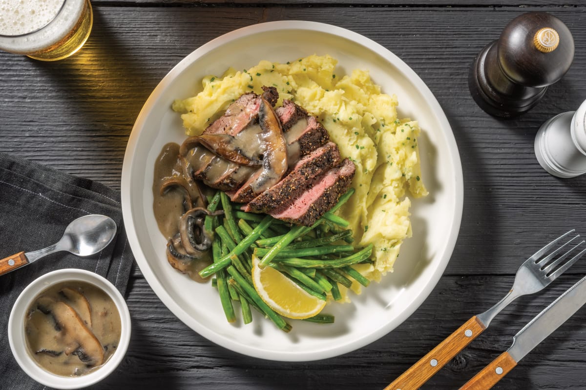 Peppercorn Steak & Creamy Mushroom Sauce