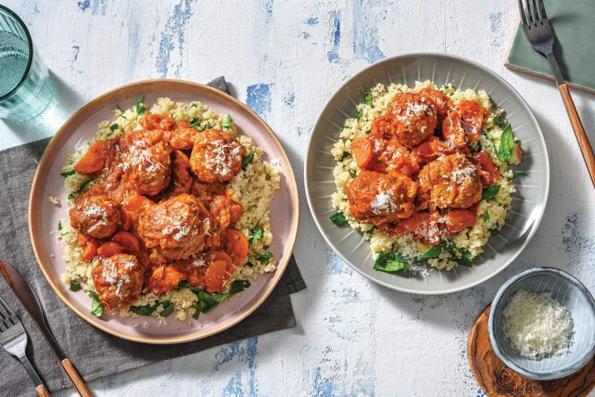 Beef & Basil Pesto Meatballs in Tomato Sauce