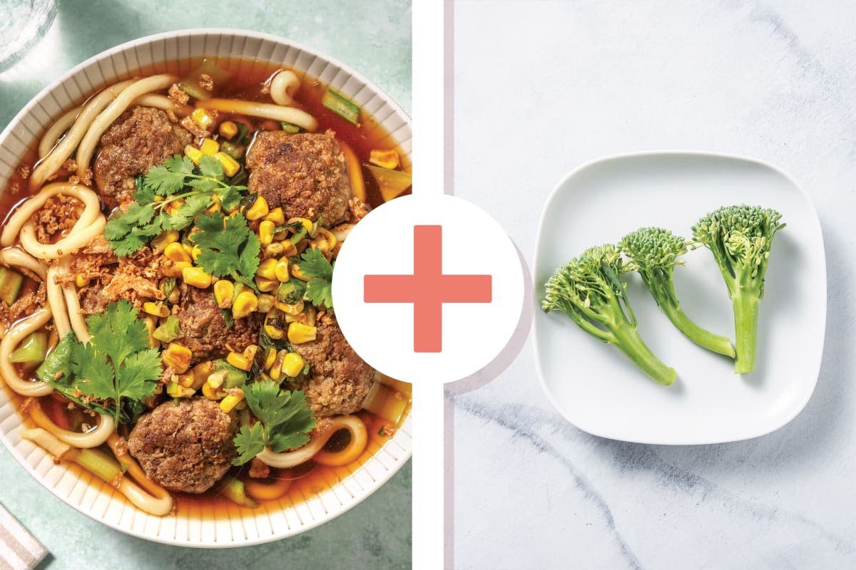 Pho-Style Beef Meatball & Baby Broccoli Soup