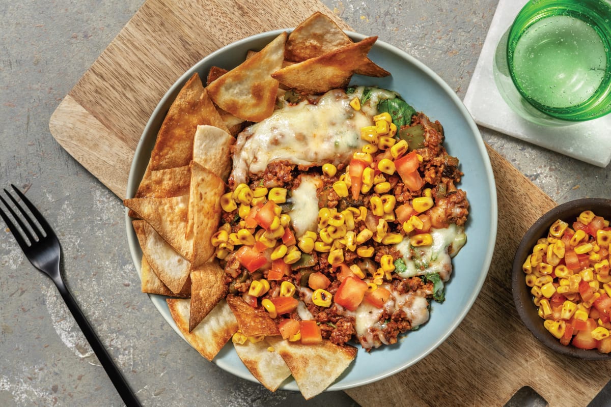 Plant-Based Cheesy Mince Nachos