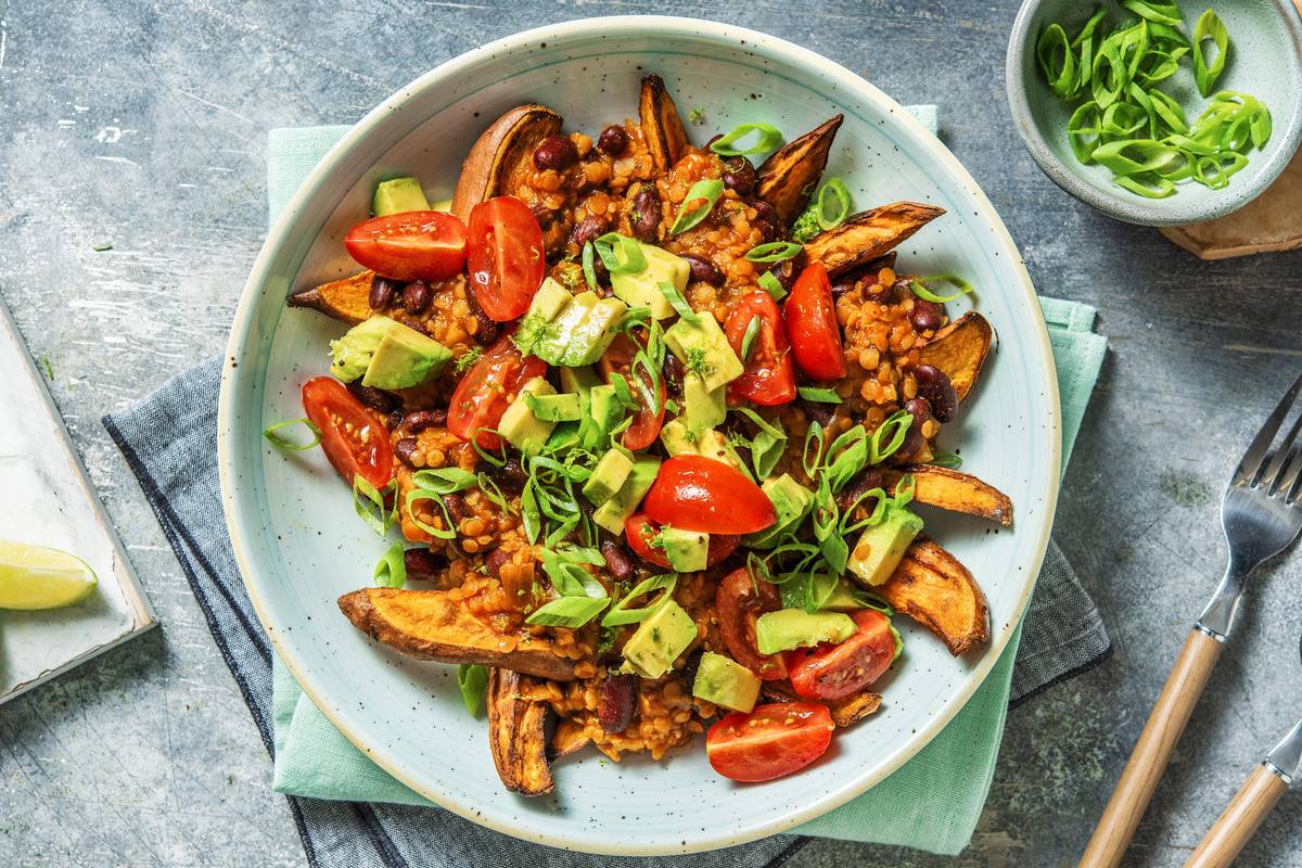 Veggie Chilli Loaded Sweet Potato Fries Recipe HelloFresh