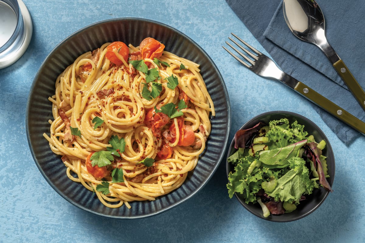 Plant-Based Cream, Bac'n & Tomato Spaghetti