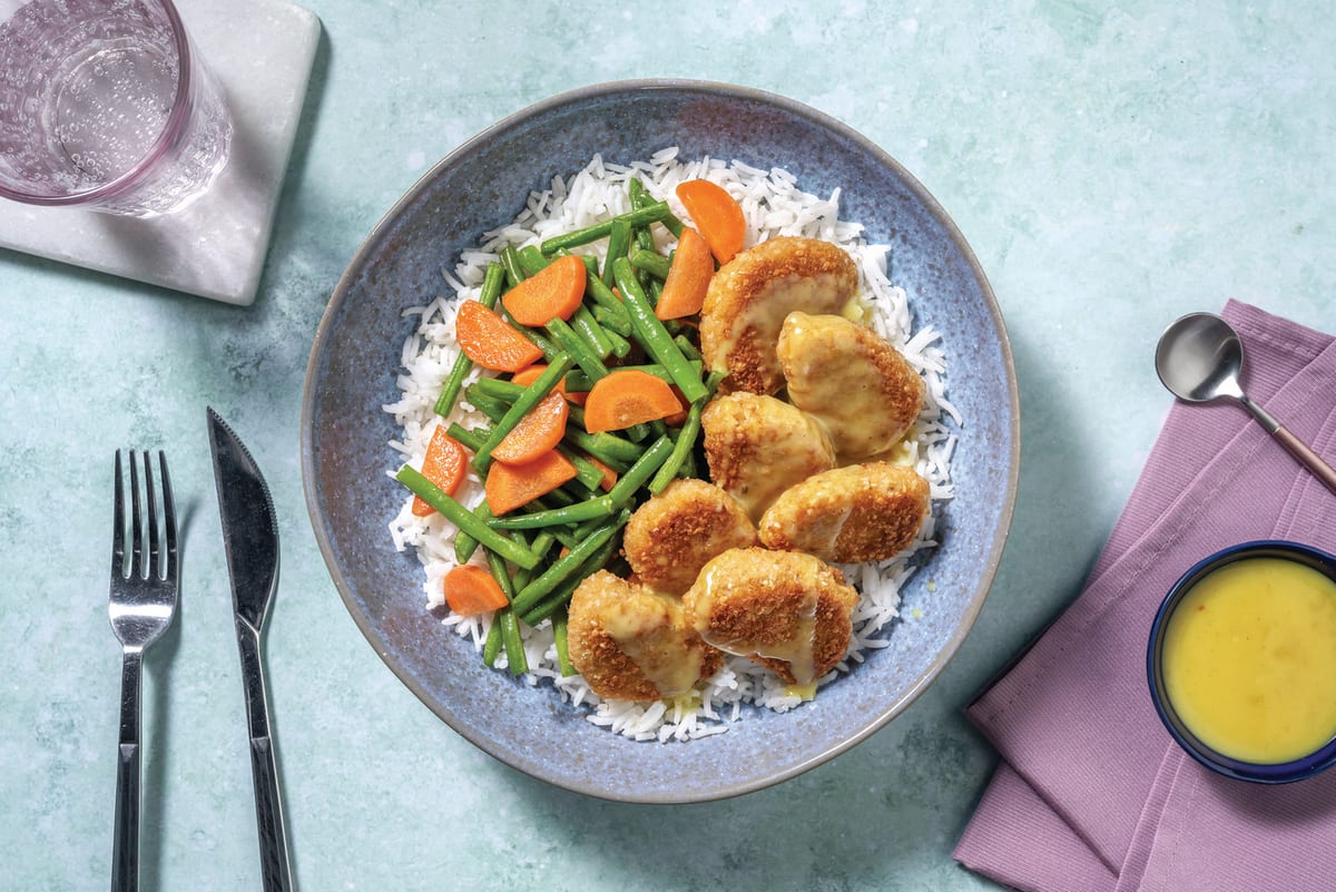 Plant-Based Crumbed Chick'n & Garlic Rice