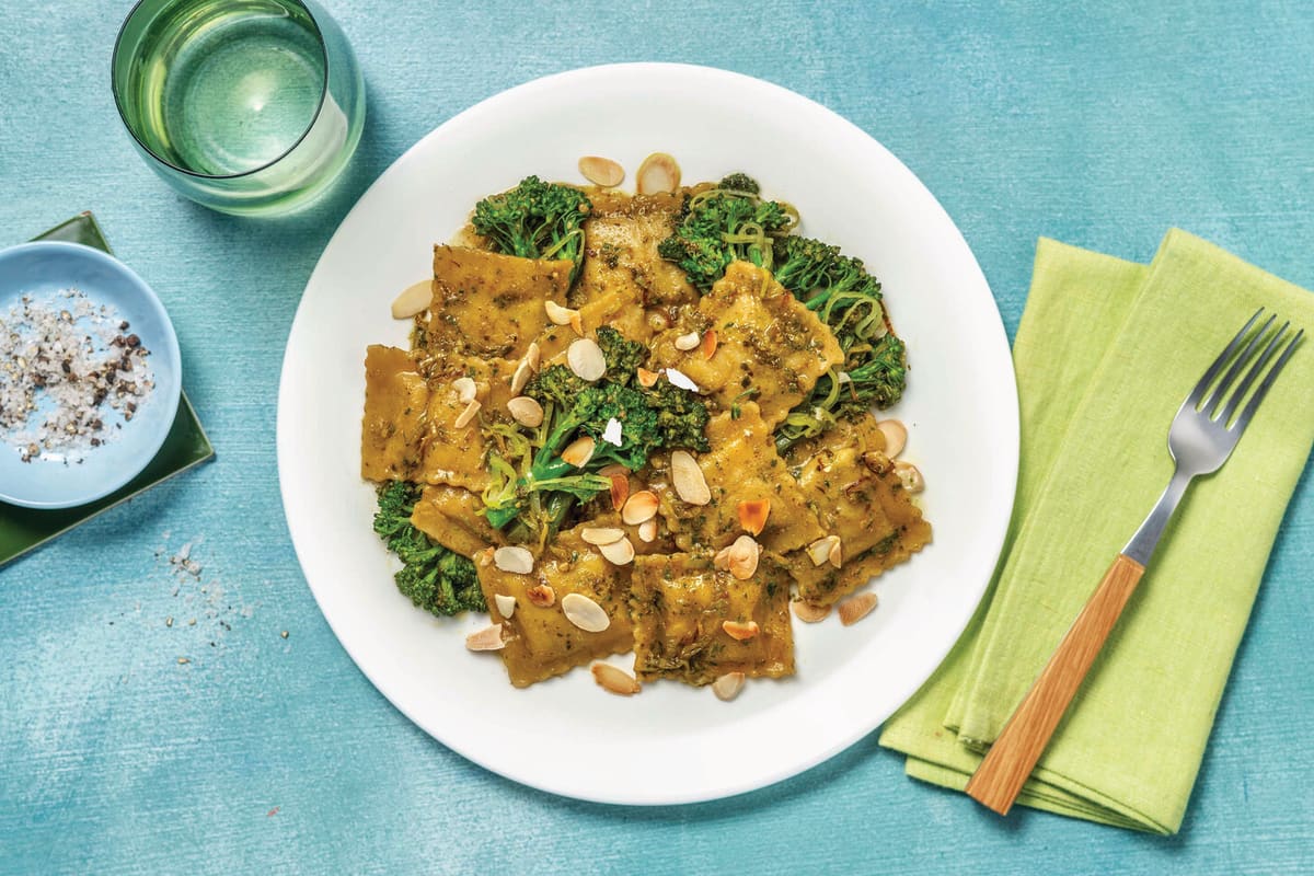 Plant-Based Mushroom Ravioli & Pesto Sauce