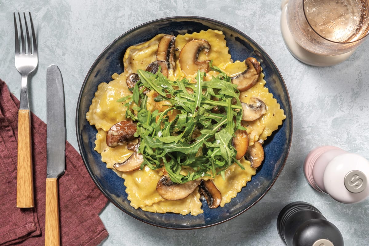 Plant-Based Ravioli & Creamy Mushroom Sauce