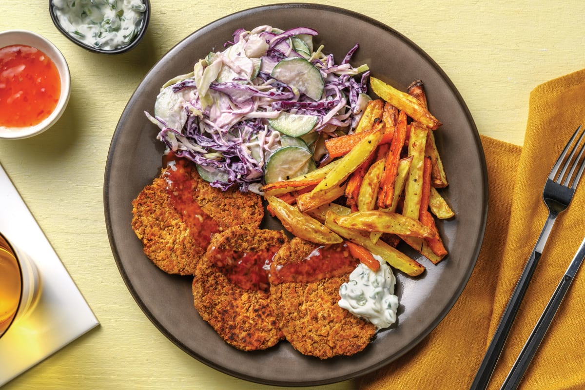 Red Curry Lentil Patties & Veggie Fries